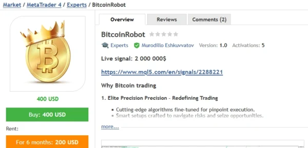 BitcoinRobot EA website